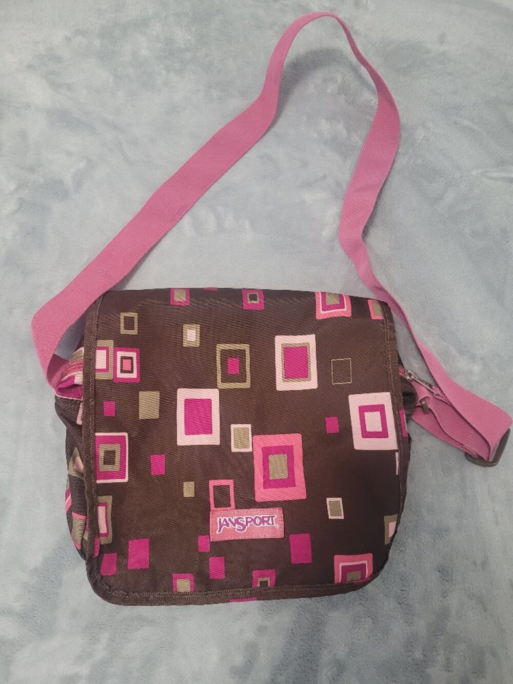 JanSport Pink Brown Messenger Bag Lined Zippers Classic Excellent Used Condition